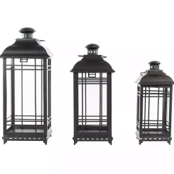 Distressed Black Metal Lanterns, Set of 3