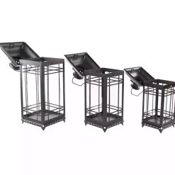 Distressed Black Metal Lanterns, Set of 3