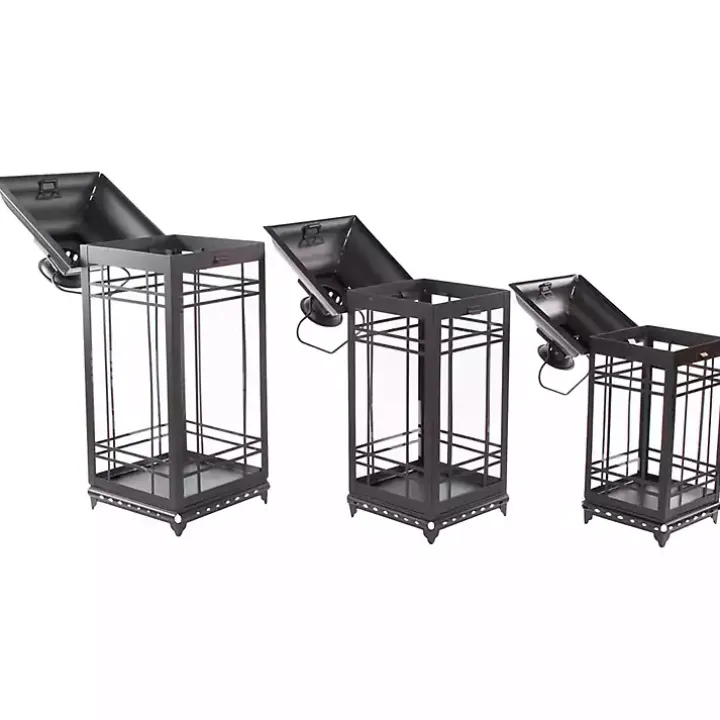 Distressed Black Metal Lanterns, Set of 3