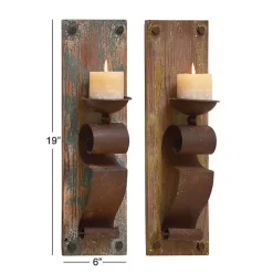 Distressed Brown Wood Wall Sconces, Set of 2