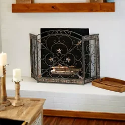Distressed Fleur De Lis Three-Panel Fire Screen