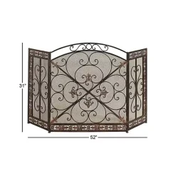 Distressed Fleur De Lis Three-Panel Fire Screen