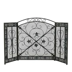 Distressed Fleur De Lis Three-Panel Fire Screen