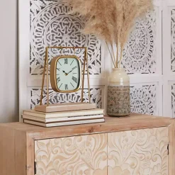 Distressed Gold Frame Square Tabletop Clock