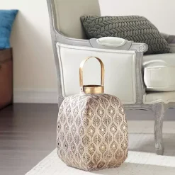 Distressed Gold Metal Cutout Lantern