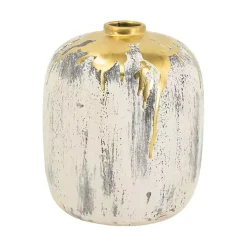 Distressed Gray Vase with Gold Splatter, 8 in.
