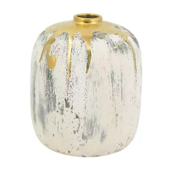 Distressed Gray Vase with Gold Splatter, 8 in.