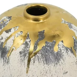 Distressed Gray Vase with Gold Splatter, 8 in.