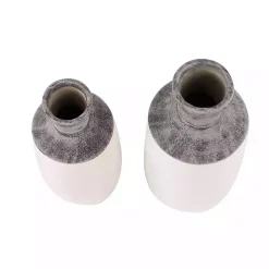Distressed Two-Tone Stoneware Vases, Set of 2