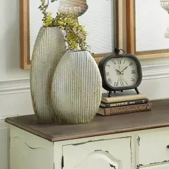 Distressed White and Beige Flat Vases, Set of 2