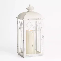 Distressed White Cathedral Iron Lantern, 21 in.
