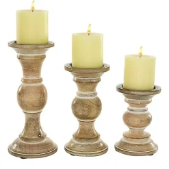 Distressed Wood Pillar Candle Holders, Set of 3