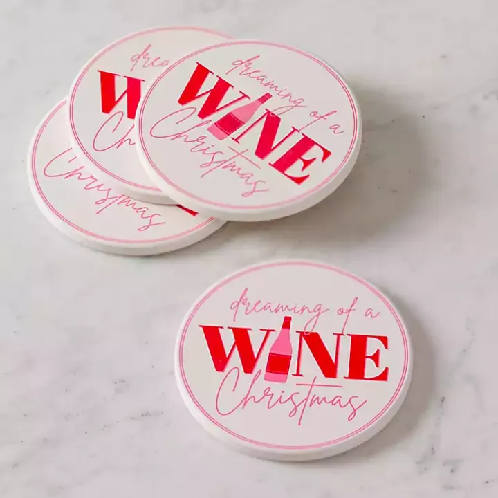 Dreaming of a Wine Christmas Coasters, Set of 4