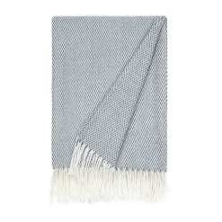 Dusk Blue Herringbone Throw with Fringe