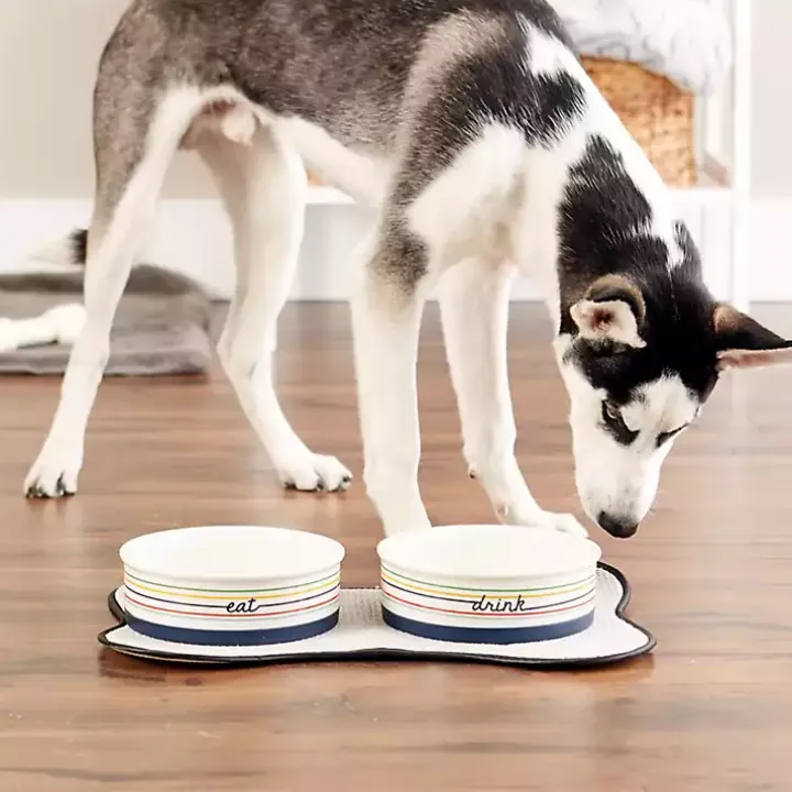 Eat & Drink Large Striped Pet Bowls, Set of 2