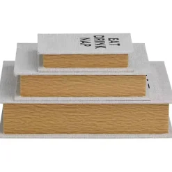 Eat, Drink, Nap Gray Linen Book Boxes, Set of 3