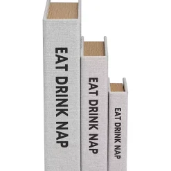 Eat, Drink, Nap Gray Linen Book Boxes, Set of 3