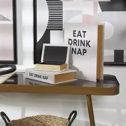 Eat, Drink, Nap Gray Linen Book Boxes, Set of 3
