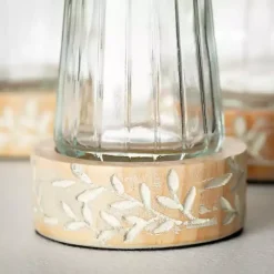 Embossed Wood and Glass Vases, Set of 3