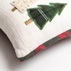 Embroidered Christmas Trees & Plaid Pillow