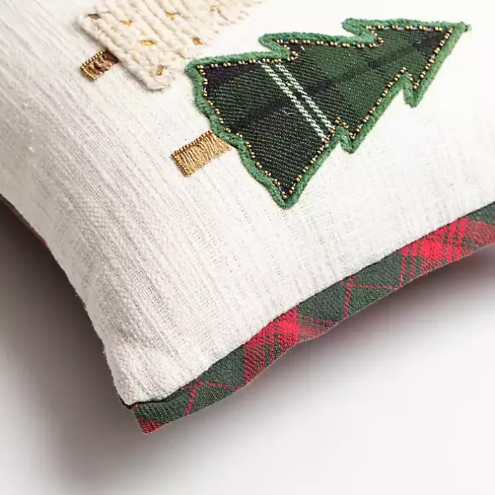 Embroidered Christmas Trees & Plaid Pillow