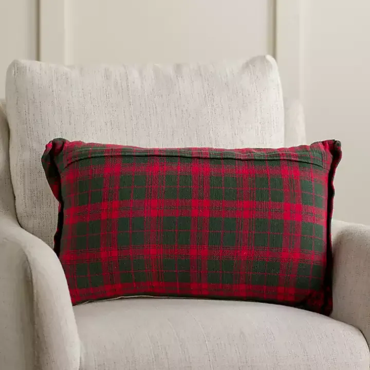 Embroidered Christmas Trees & Plaid Pillow