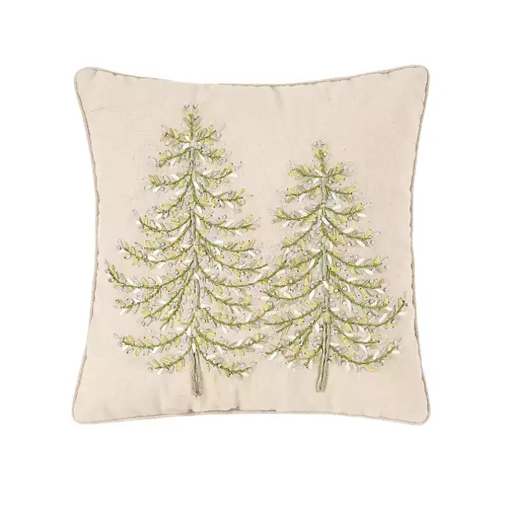 Embroidered Evergreens Throw Pillow