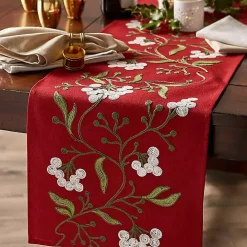 Embroidered Mistletoe Christmas Table Runner