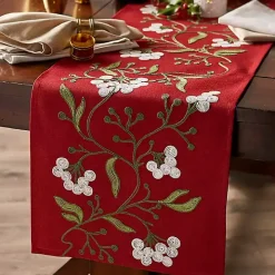 Embroidered Mistletoe Christmas Table Runner