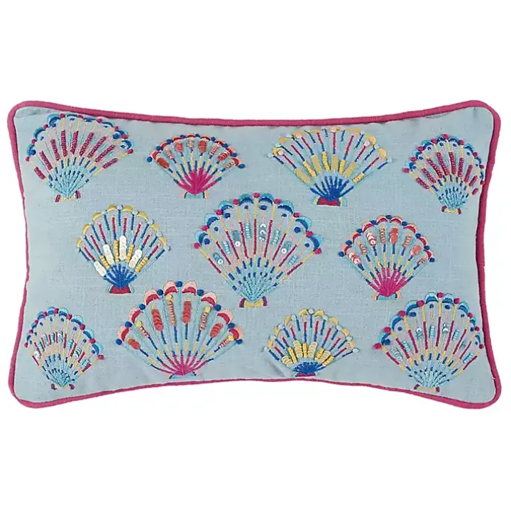 Embroidered Tropical Shells Lumbar Pillow