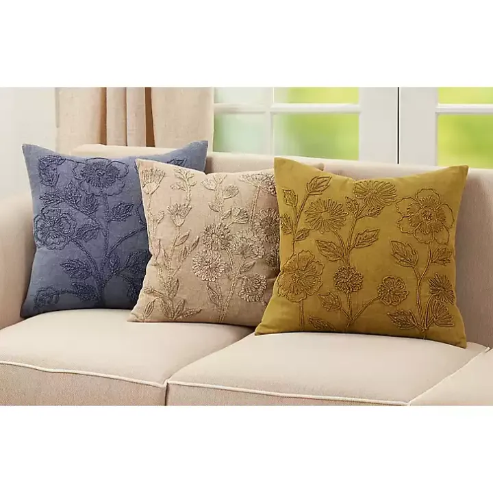 Emerald Stone Wash Embroidered Throw Pillow