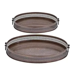 Engraved Metal Mandala Trays, Set of 2