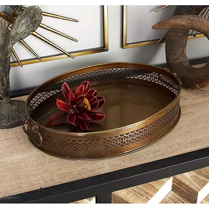 Engraved Metal Mandala Trays, Set of 2