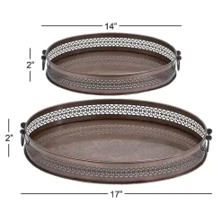 Engraved Metal Mandala Trays, Set of 2