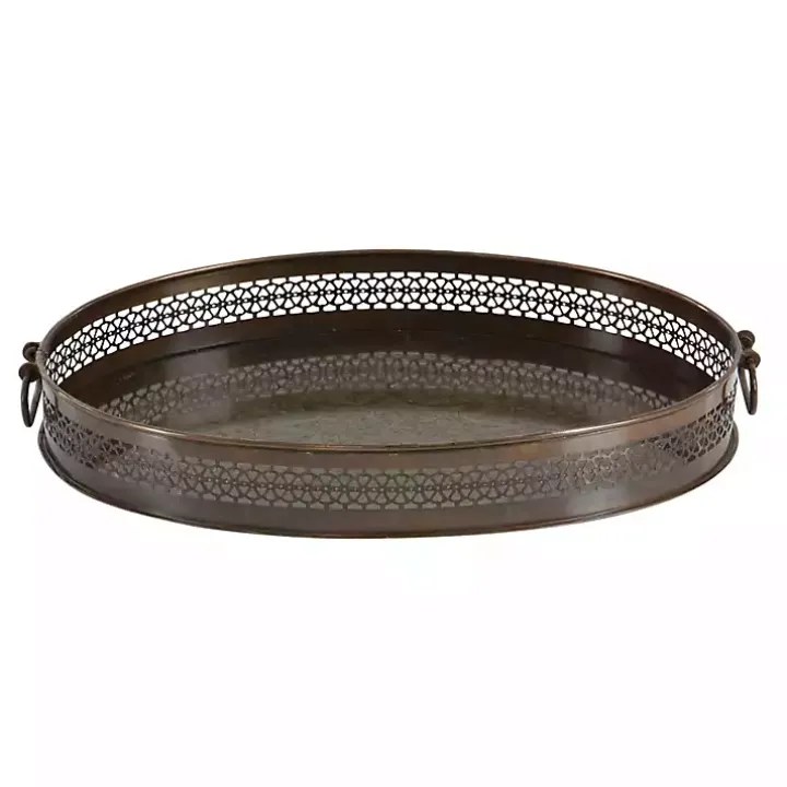 Engraved Metal Mandala Trays, Set of 2