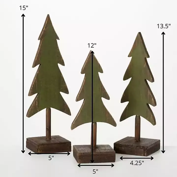 Evergreen Tree Wood Figurines, Set of 3