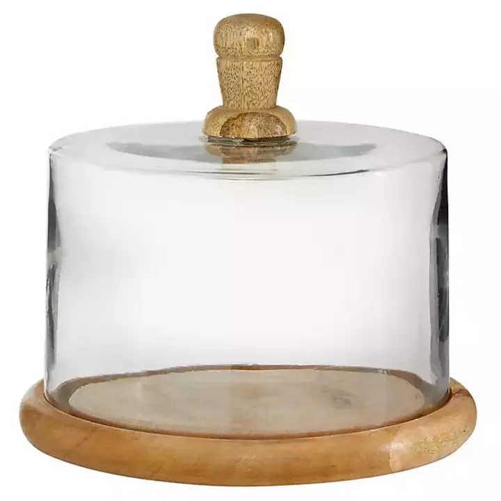 Farmhouse Wood and Glass Cloche, 6 in.