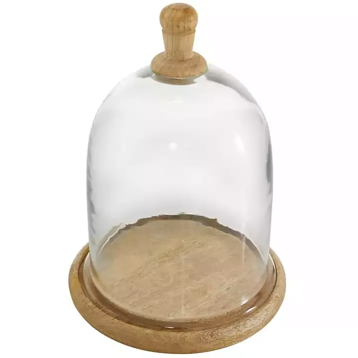 Farmhouse Wood and Glass Dome Cloche, 11 in.