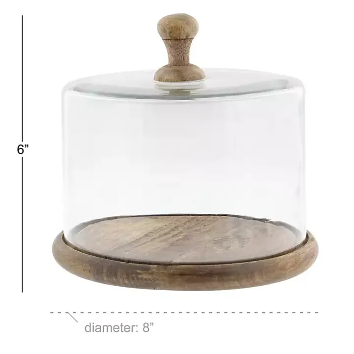 Farmhouse Wood and Glass Cloche, 6 in.