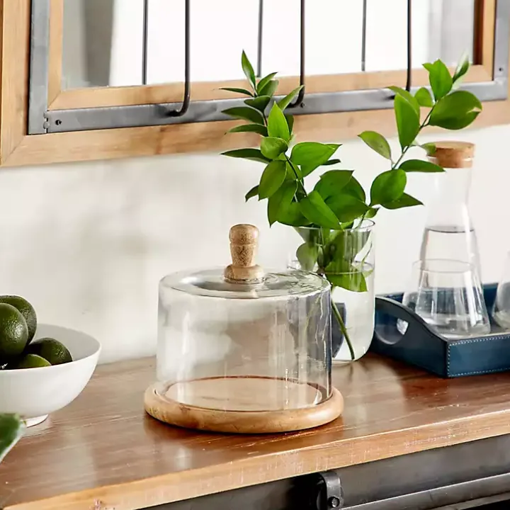 Farmhouse Wood and Glass Cloche, 6 in.