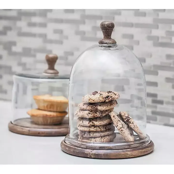 Farmhouse Wood and Glass Dome Cloche, 11 in.