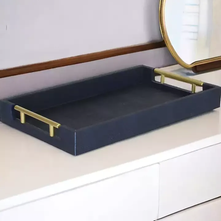 Faux Leather Navy Blue Tray
