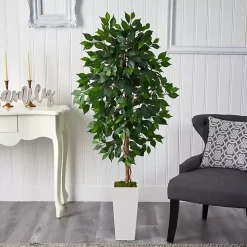 Ficus Tree in Mossy White Tower Planter
