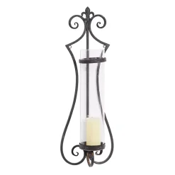 Fleur Distressed Black Iron Sconce, 31 in.