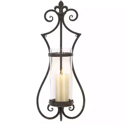 Fleur Distressed Black Iron Sconce, 25 in.