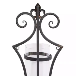 Fleur Distressed Black Iron Sconce, 31 in.