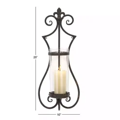 Fleur Distressed Black Iron Sconce, 25 in.