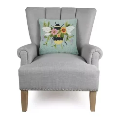 Floral Bee Hooked Throw Pillow