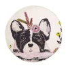 Floral Frenchie Embroidered Round Pillow