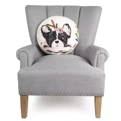 Floral Frenchie Embroidered Round Pillow